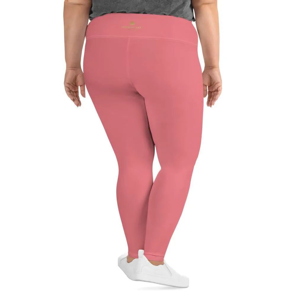 Peach Pink Women's Tights, Solid Color Print Women's Plus Size Premium Best Leggings- Made in USA/EU