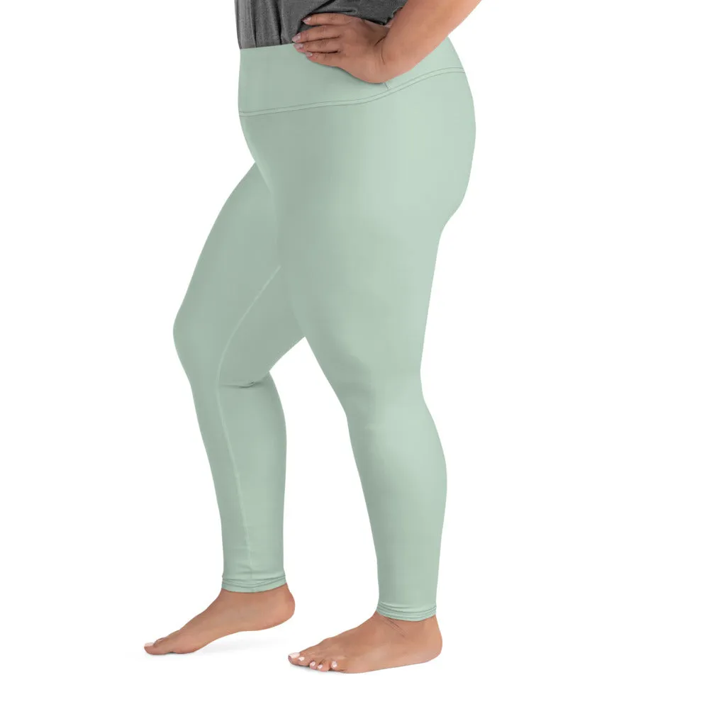 Pear Green Plus Size Leggings, Pastel Light Pear Pastel Green Women's Solid Color Yoga Pants- Made in USA/EU