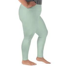 Pear Green Plus Size Leggings, Pastel Light Pear Pastel Green Women's Solid Color Yoga Pants- Made in USA/EU