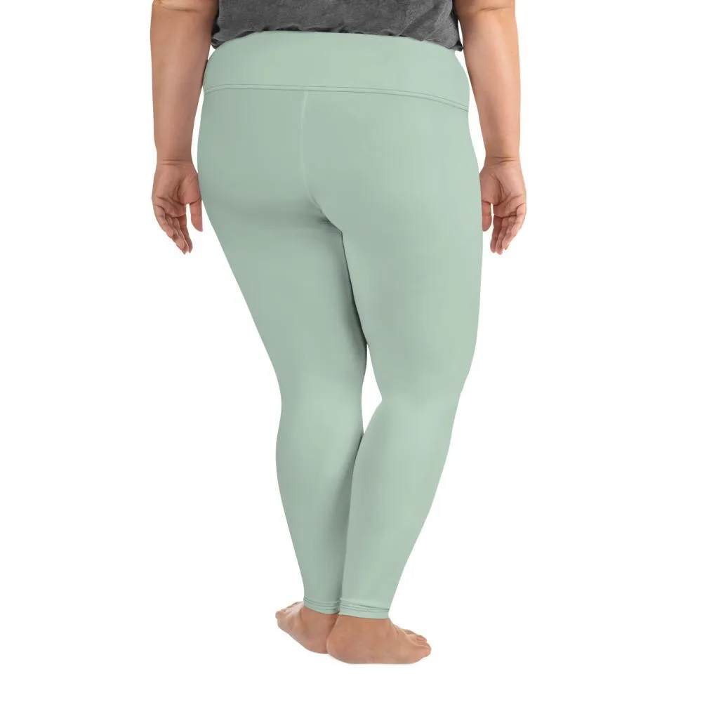 Pear Green Plus Size Leggings, Pastel Light Pear Pastel Green Women's Solid Color Yoga Pants- Made in USA/EU