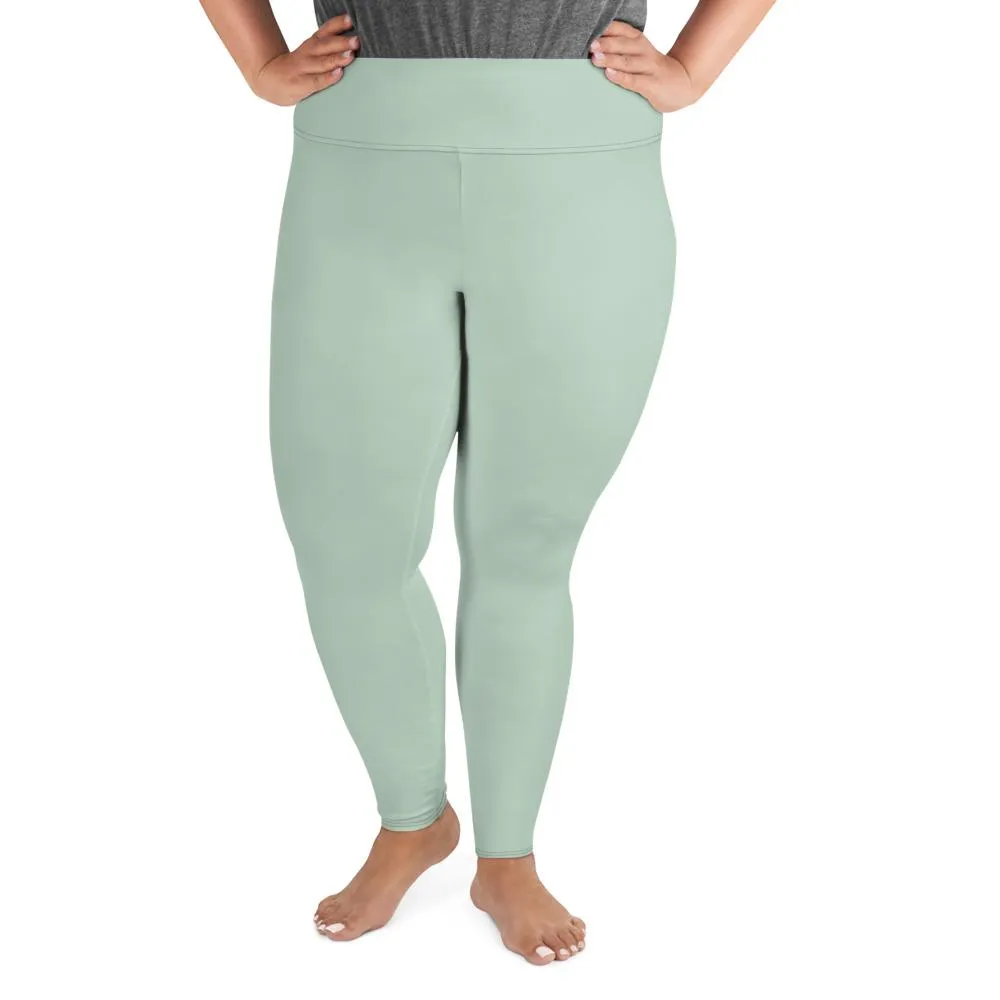 Pear Green Plus Size Leggings, Pastel Light Pear Pastel Green Women's Solid Color Yoga Pants- Made in USA/EU