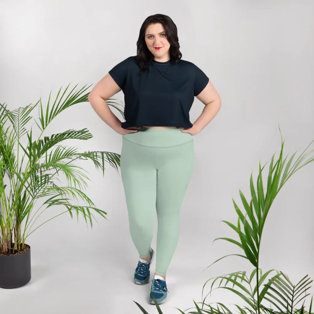 Pear Green Plus Size Leggings, Pastel Light Pear Pastel Green Women's Solid Color Yoga Pants- Made in USA/EU