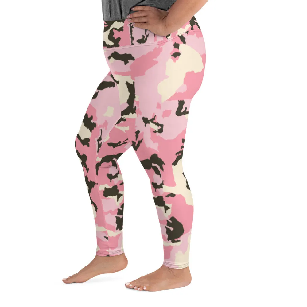 Pink Camouflage Plus Size Tights, Best Camo Military Army Print Women's Plus Size Leggings- Made in USA/ EU