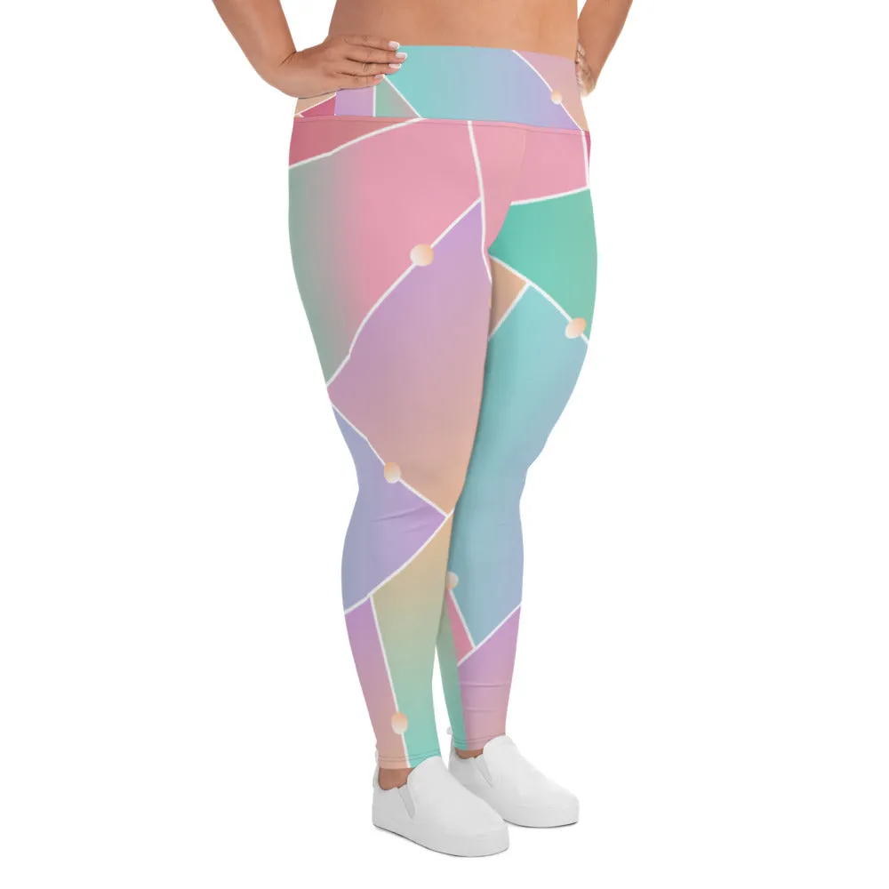 Pink Geometric Plus Size Leggings, Ombre Pastel Women's Yoga Pants- Made in USA/ EU