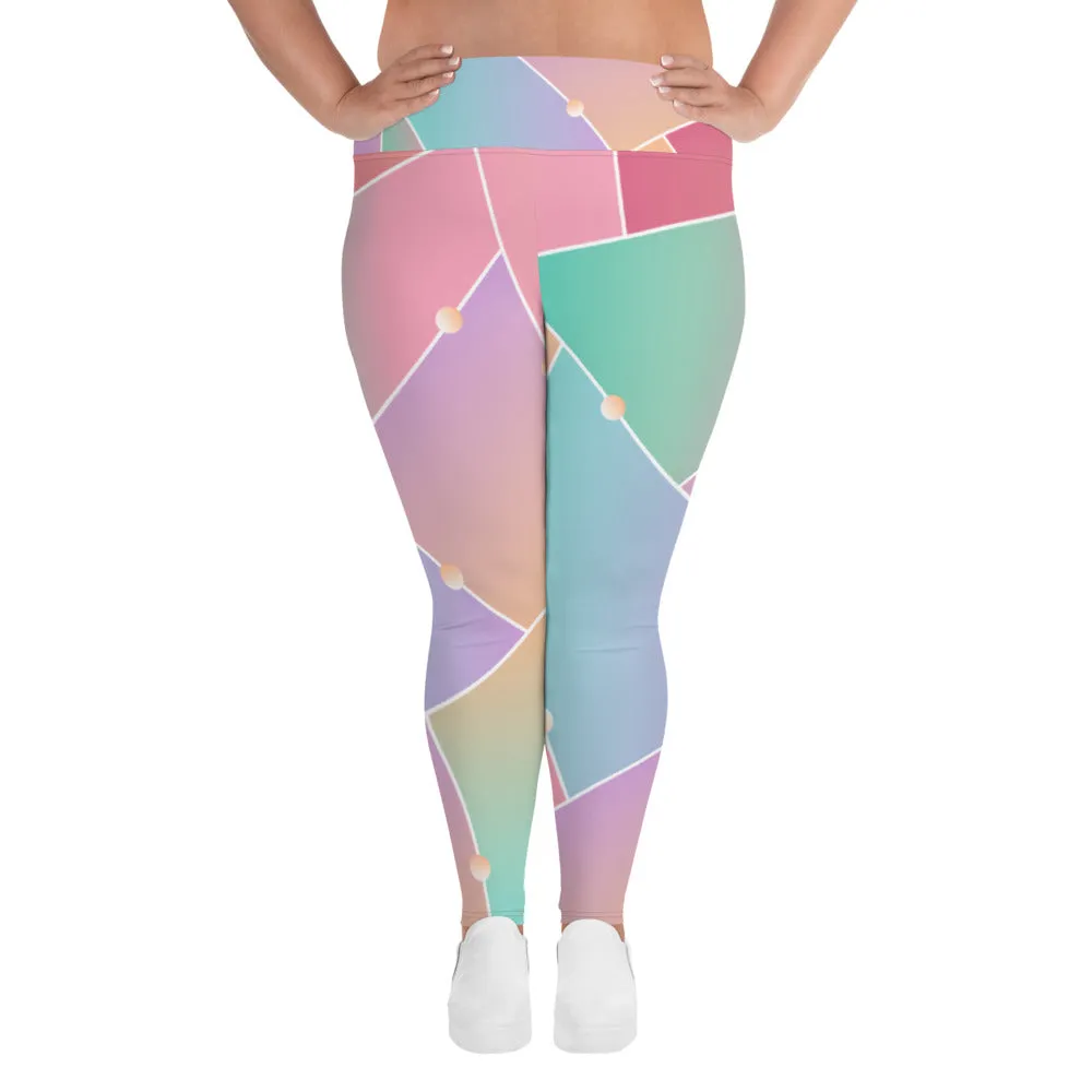 Pink Geometric Plus Size Leggings, Ombre Pastel Women's Yoga Pants- Made in USA/ EU