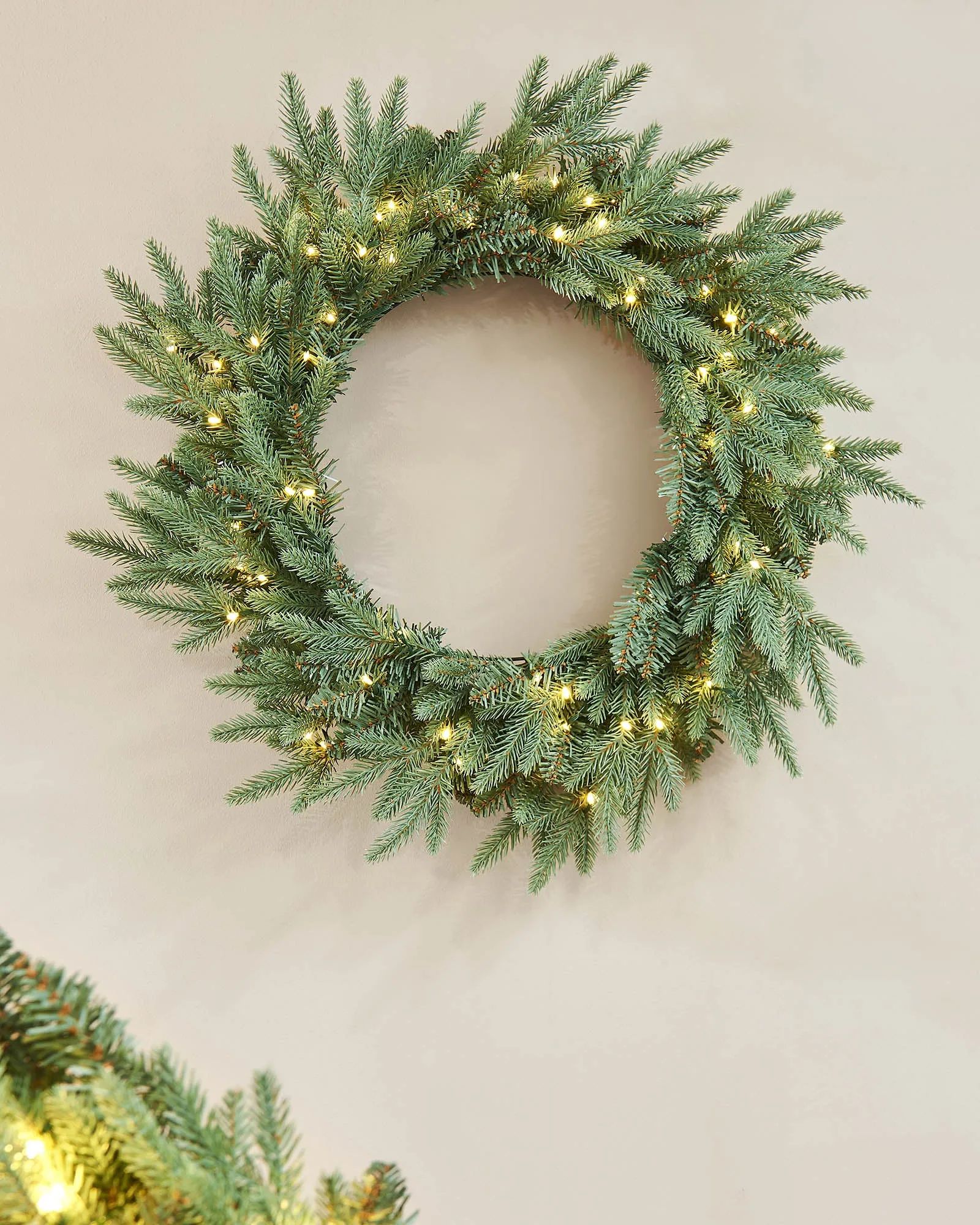 Pre-Lit Blue Mixed Pine Wreath, 60 cm