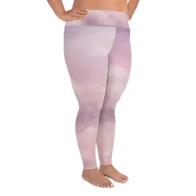 Purple Abstract Plus Size Leggings, Pink Sky Clouds Women's Yoga Pants- Made in USA/ EU