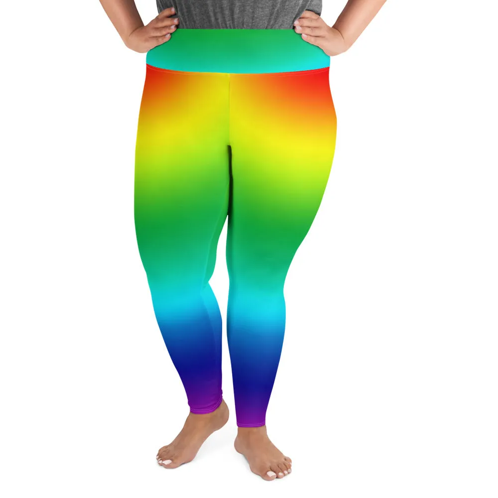 Radial Bright Rainbow Tights, Best Ombre Print Women's Plus Size Leggings Pants- Made in USA/EU