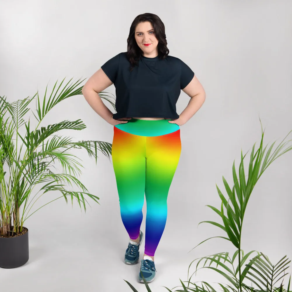 Radial Bright Rainbow Tights, Best Ombre Print Women's Plus Size Leggings Pants- Made in USA/EU