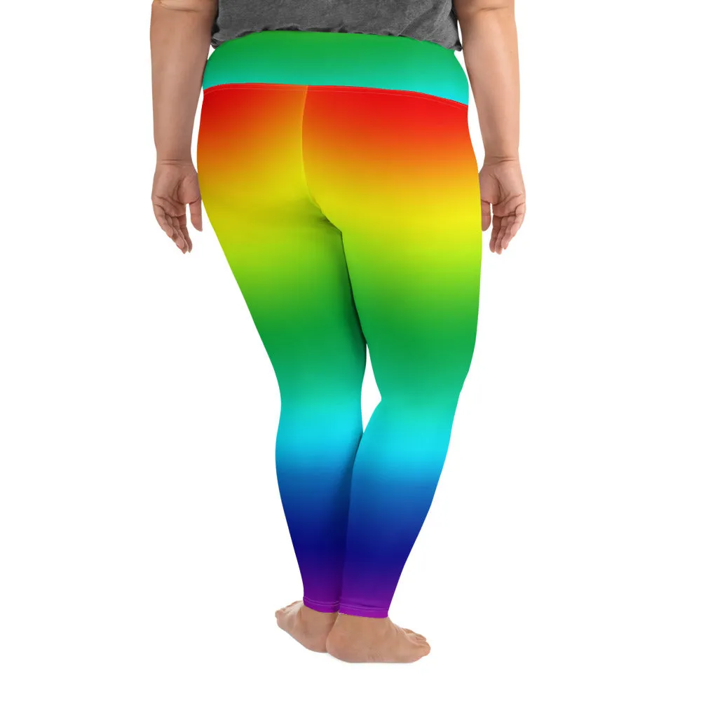 Radial Bright Rainbow Tights, Best Ombre Print Women's Plus Size Leggings Pants- Made in USA/EU