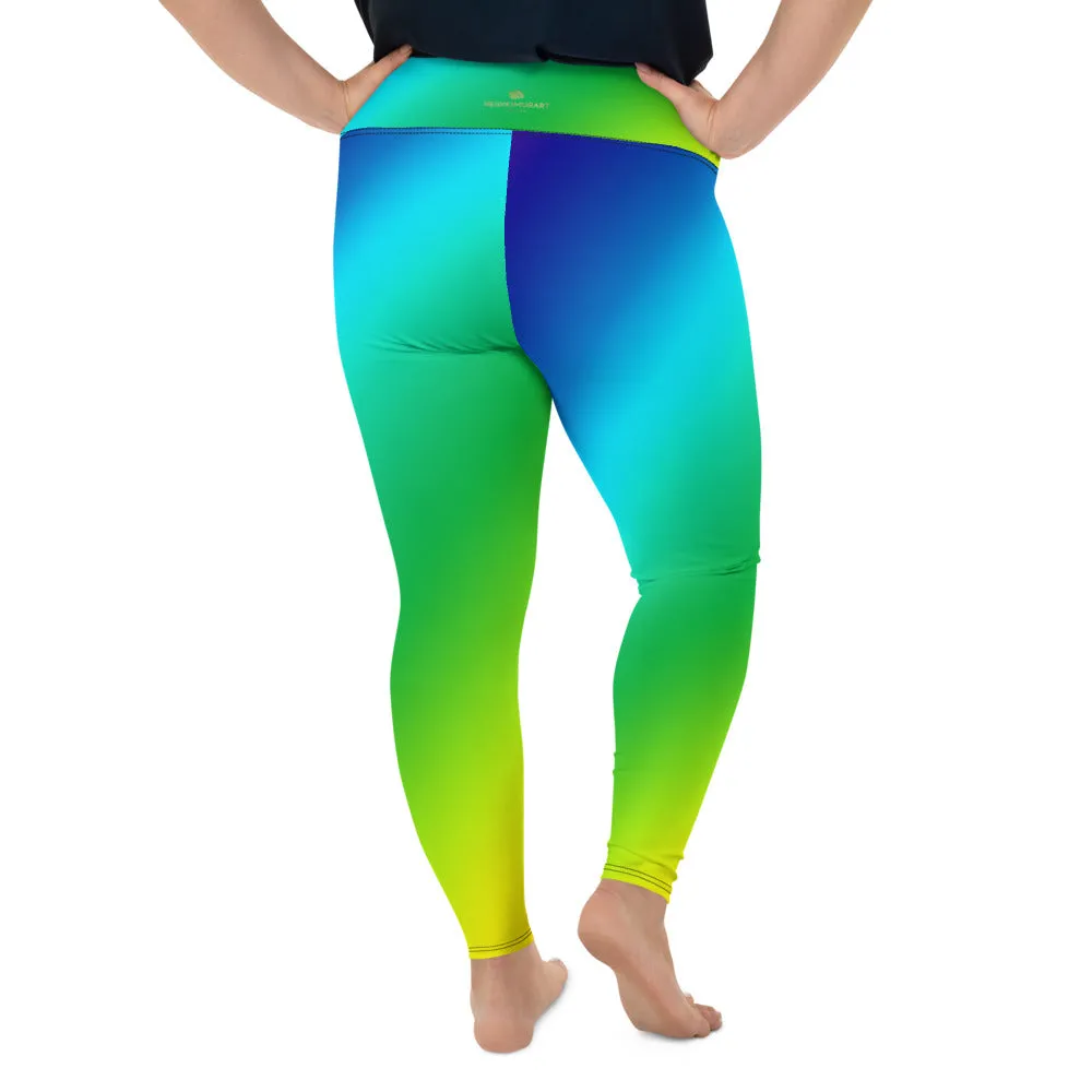 Rainbow Diagonal Plus Size Tights, Ombre Print Women's Plus Size Leggings Yoga Pants- Made in USA/EU