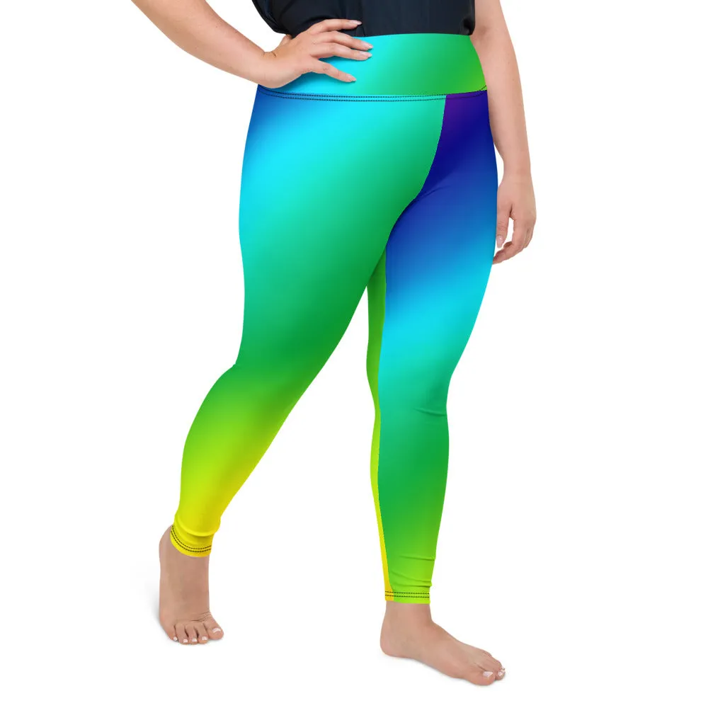 Rainbow Diagonal Plus Size Tights, Ombre Print Women's Plus Size Leggings Yoga Pants- Made in USA/EU