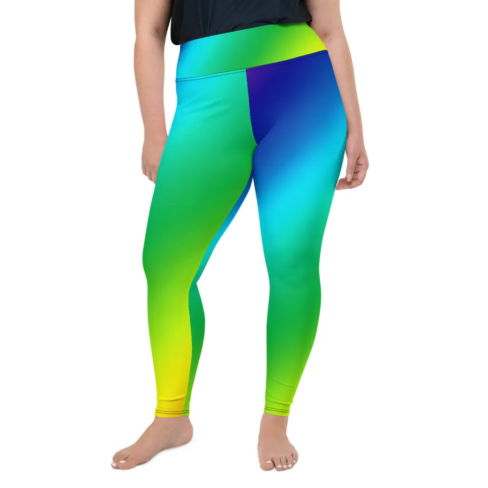 Rainbow Diagonal Plus Size Tights, Ombre Print Women's Plus Size Leggings Yoga Pants- Made in USA/EU