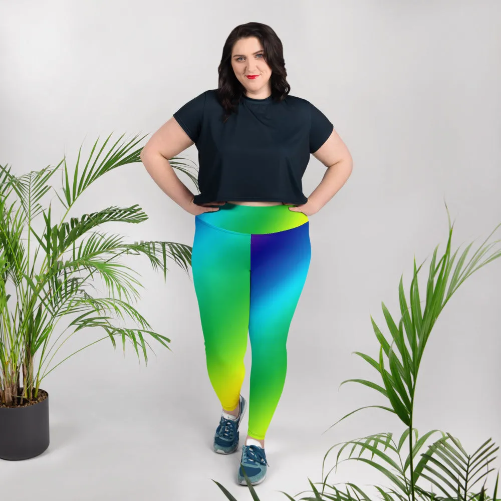 Rainbow Diagonal Plus Size Tights, Ombre Print Women's Plus Size Leggings Yoga Pants- Made in USA/EU