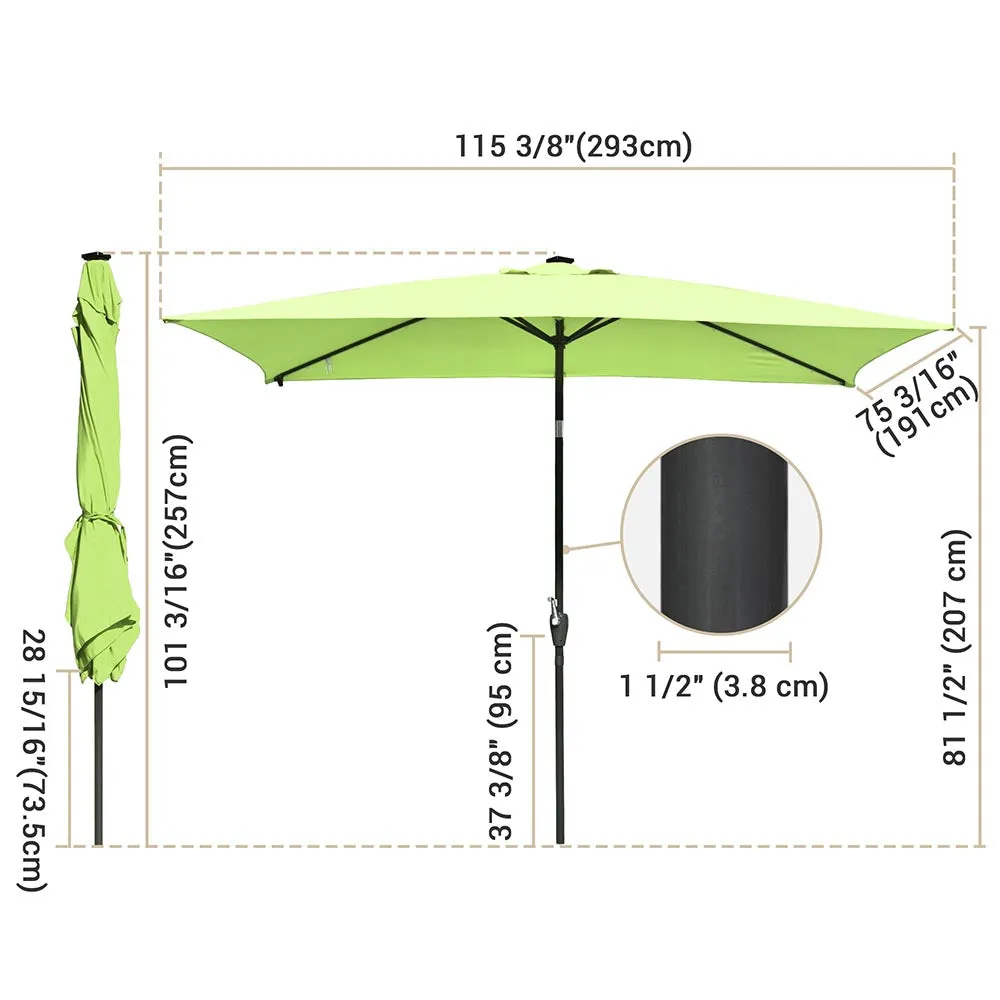 Rectangular Solar Patio Umbrella Light Bulb Tilt 10x6.5ft 6-Rib