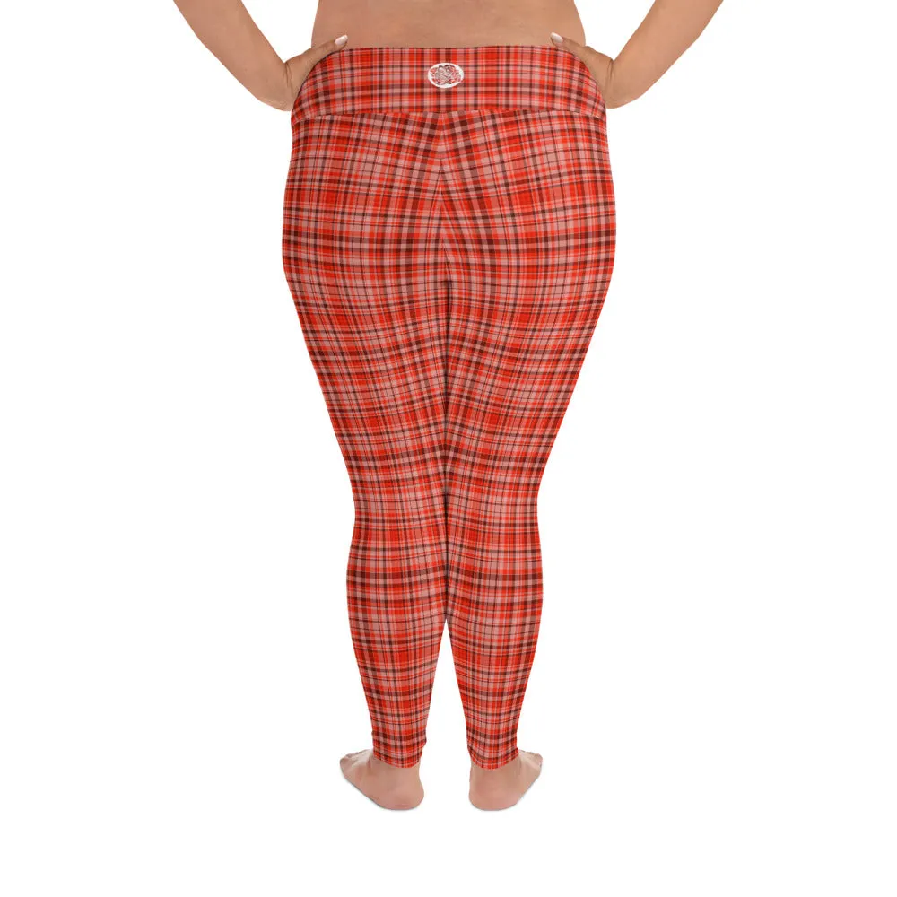 Red Plaid Scottish Women's Tights, Tartan Print Women's Long Yoga Pants Plus Size Leggings