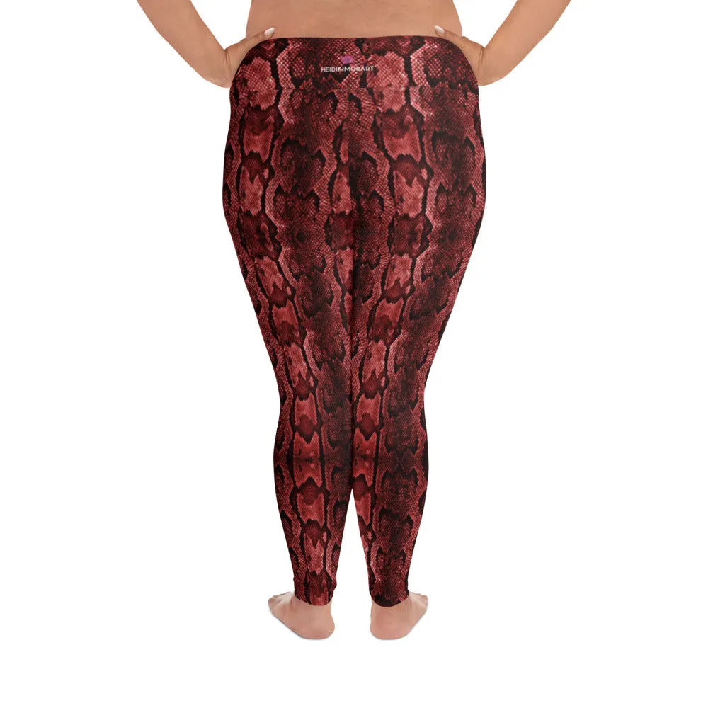 Red Snake Print Women's Tights, Best Snake Skin Print Plus Size Leggings For Ladies- Made in USA/EU/MX