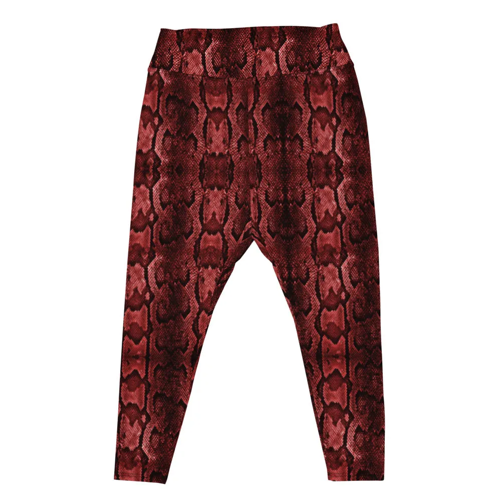 Red Snake Print Women's Tights, Best Snake Skin Print Plus Size Leggings For Ladies- Made in USA/EU/MX