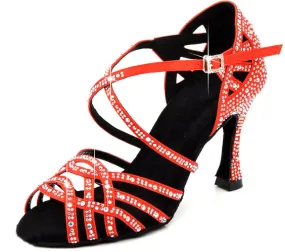 Rhinestone Dance Shoes Red for Salsa Latin Ballroom Dance Performance