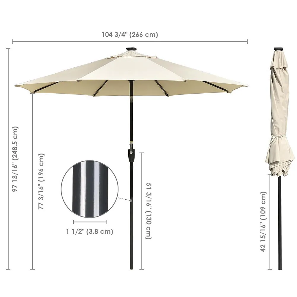 Solar Patio Umbrella with Light Bulbs Tilt Metal 9ft 8-Rib