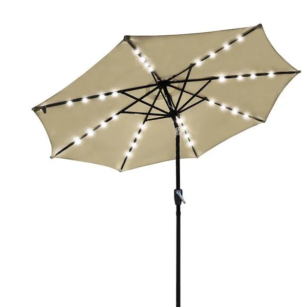 Solar Patio Umbrella with Light Bulbs Tilt Metal 9ft 8-Rib