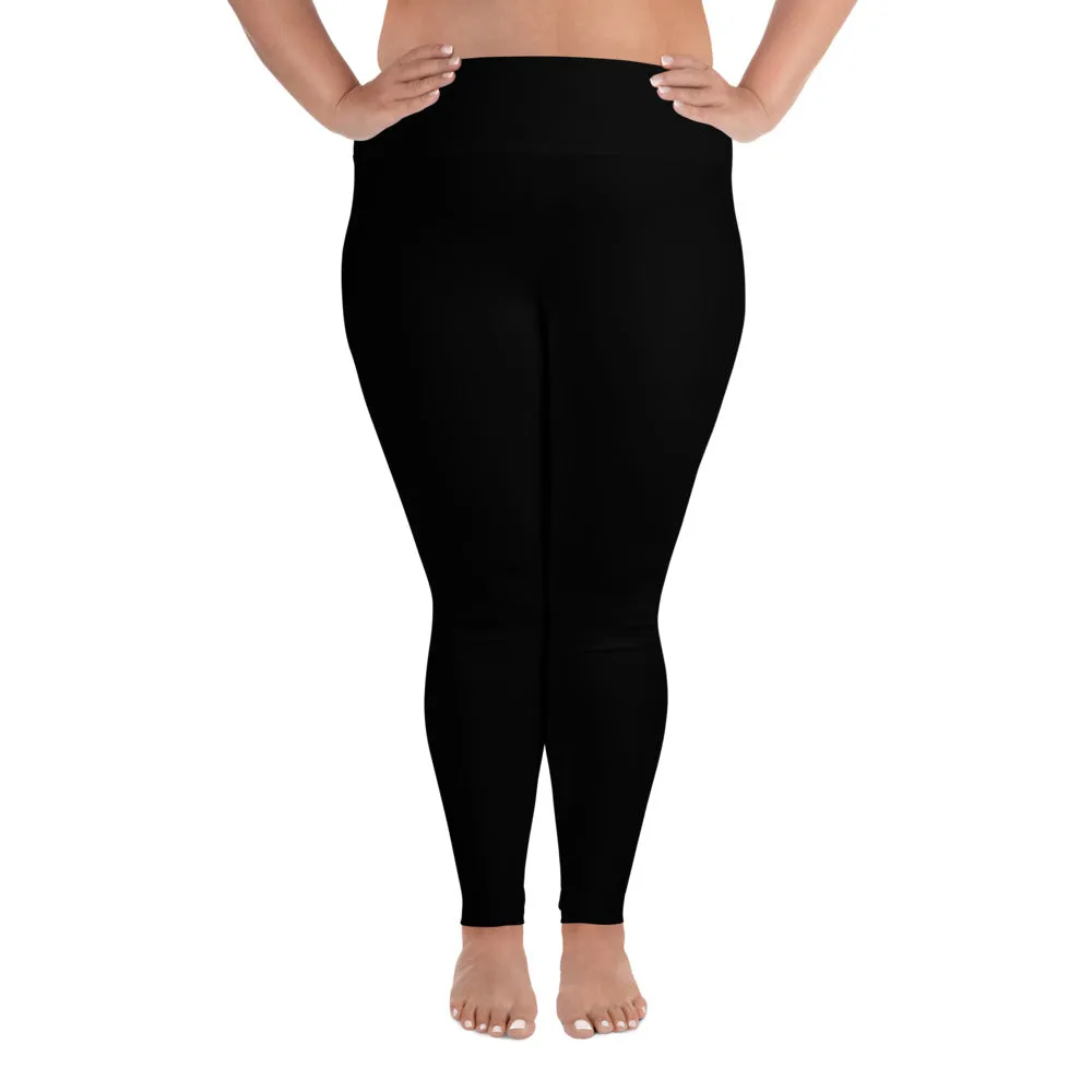 Solid Classic Black Tights, Black Color Premium Women's Quality Plus Size Leggings- Made in USA/EU