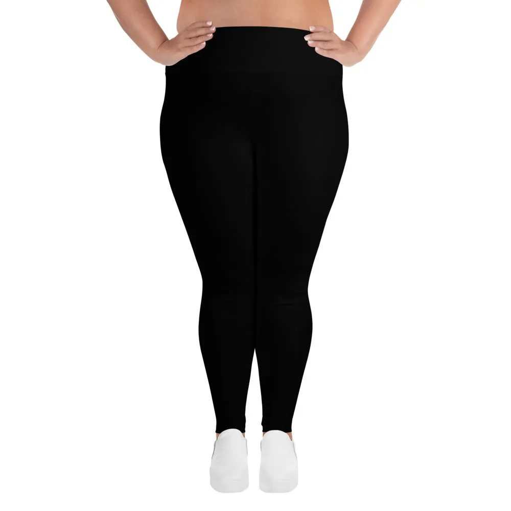 Solid Classic Black Tights, Black Color Premium Women's Quality Plus Size Leggings- Made in USA/EU