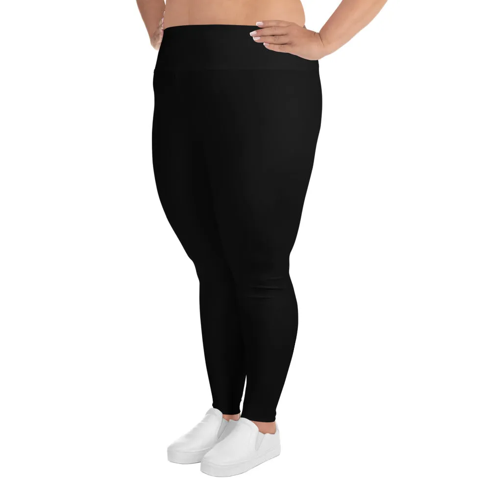 Solid Classic Black Tights, Black Color Premium Women's Quality Plus Size Leggings- Made in USA/EU