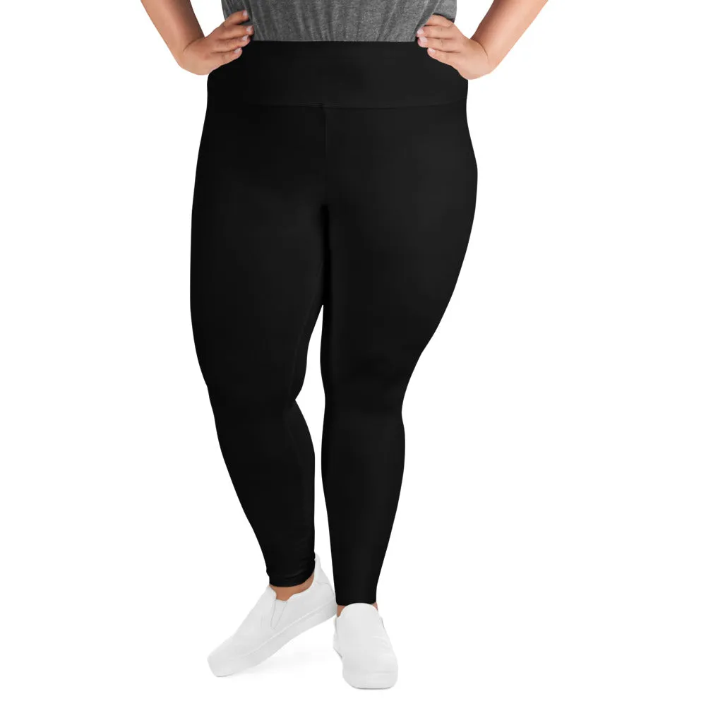 Solid Classic Black Tights, Black Color Premium Women's Quality Plus Size Leggings- Made in USA/EU