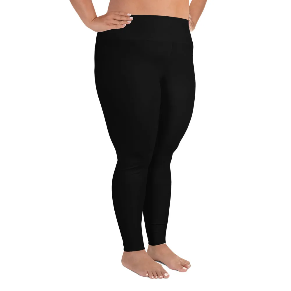 Solid Classic Black Tights, Black Color Premium Women's Quality Plus Size Leggings- Made in USA/EU