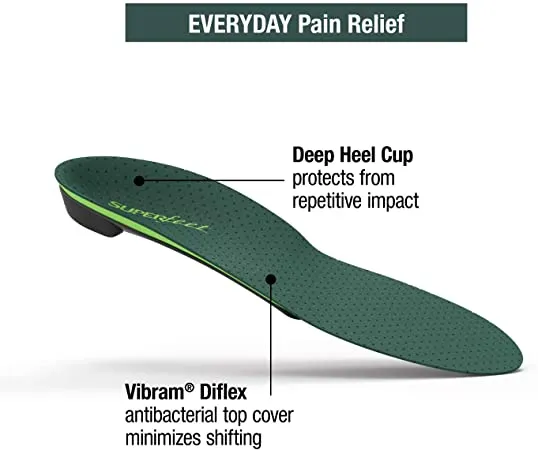 Superfeet Everyday Pain Relief Insoles | Customizable Heel Stability and Professional-Grade Orthotic Support Inserts | Color Green