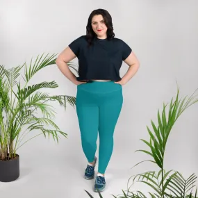 Teal Solid Color Tights, Best Solid Color Print Colorful Best Quality Women's Plus Size Leggings- Made in USA/EU