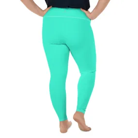 Turquoise Blue Plus Size Leggings, Bright Solid Color Stretchy Yoga Pants- Made in USA/EU