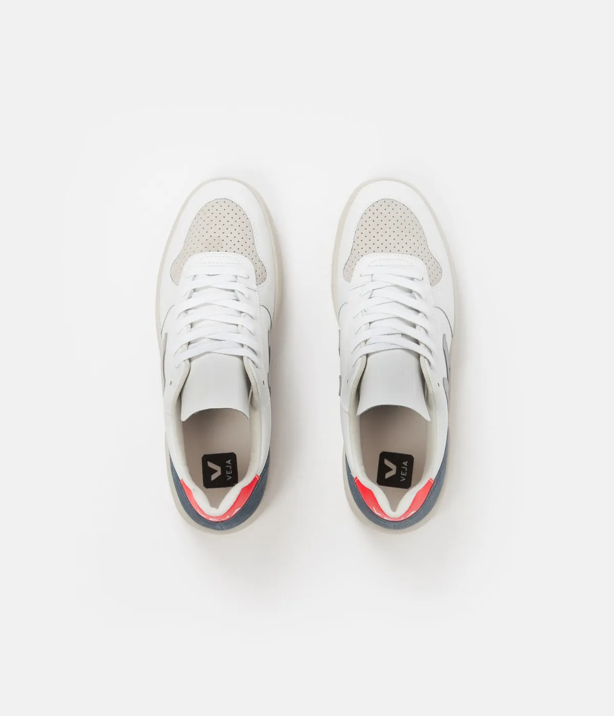 Veja V-10 Leather Shoes - Extra White / Oxford Grey / Orange Fluoro