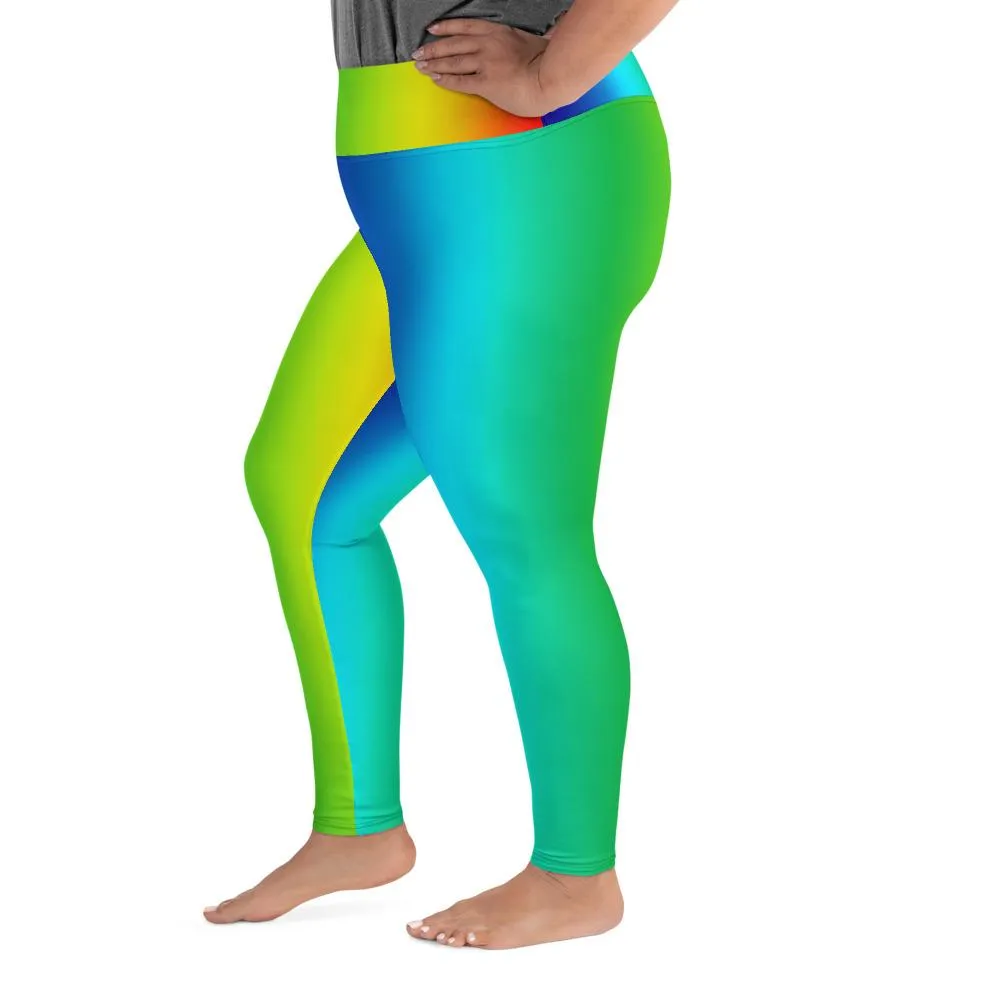 Vibrant Vertical Rainbow Tights, Best Rainbow Ombre Print Women's Plus Size Yoga Leggings- Made in USA/EU