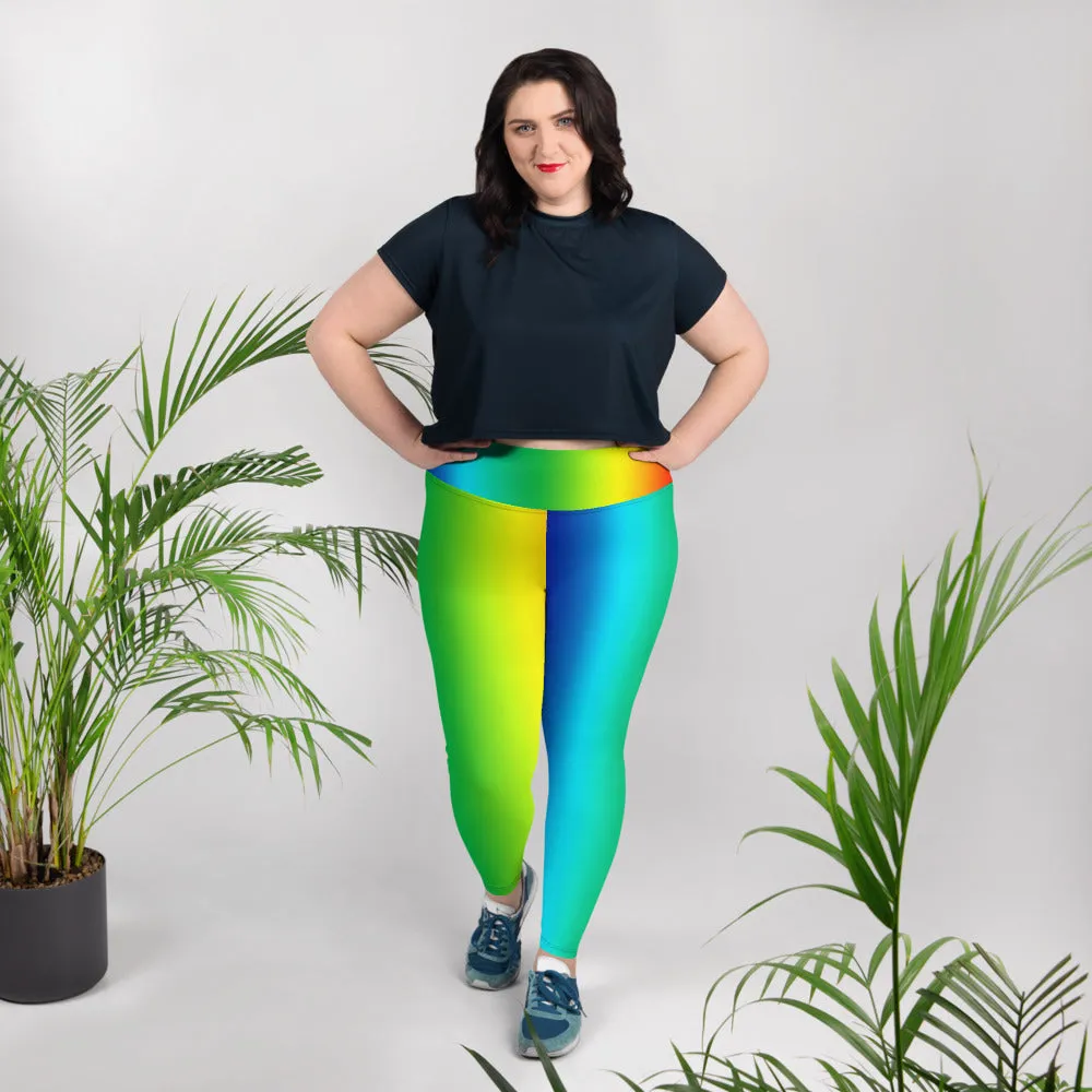 Vibrant Vertical Rainbow Tights, Best Rainbow Ombre Print Women's Plus Size Yoga Leggings- Made in USA/EU