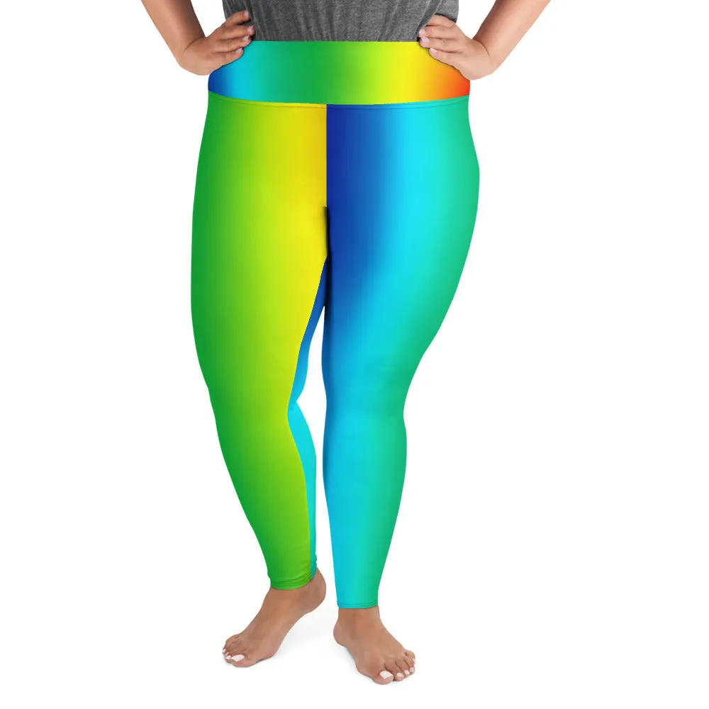 Vibrant Vertical Rainbow Tights, Best Rainbow Ombre Print Women's Plus Size Yoga Leggings- Made in USA/EU