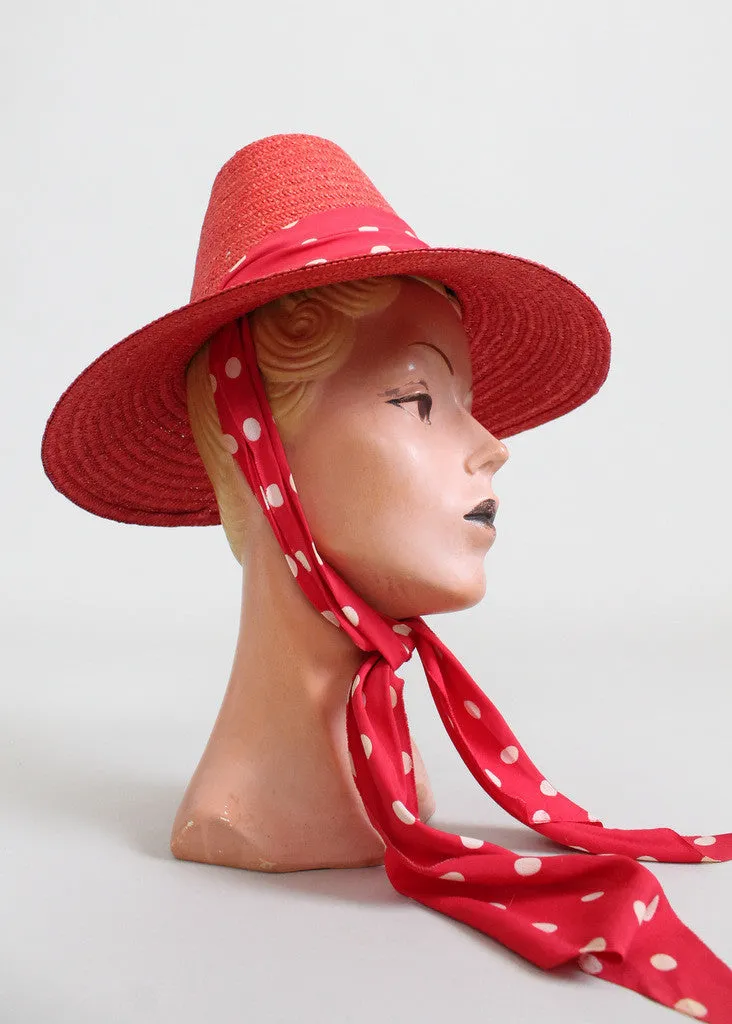 Vintage Late 1930s Red Straw Italian Beach Hat