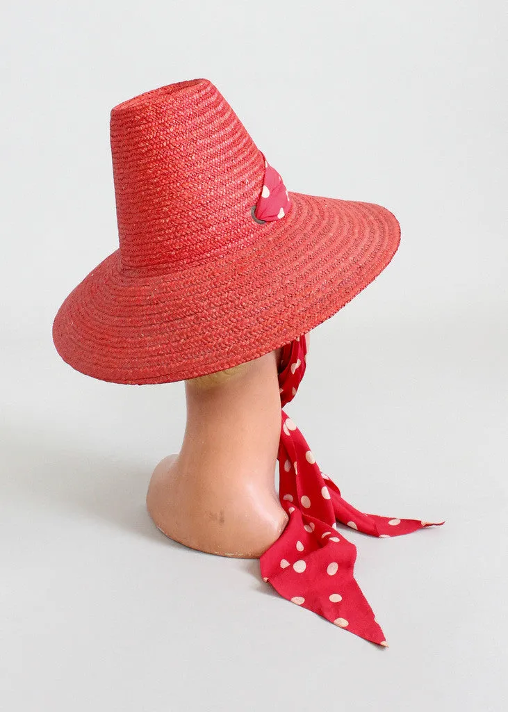 Vintage Late 1930s Red Straw Italian Beach Hat