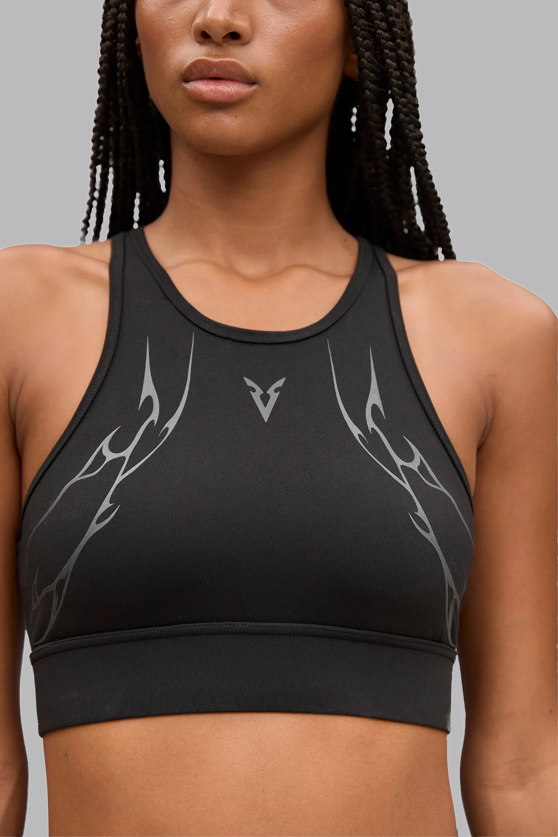 V_SCULPT® GRAPHIC HIGH NECK SPORTS BRA - Black