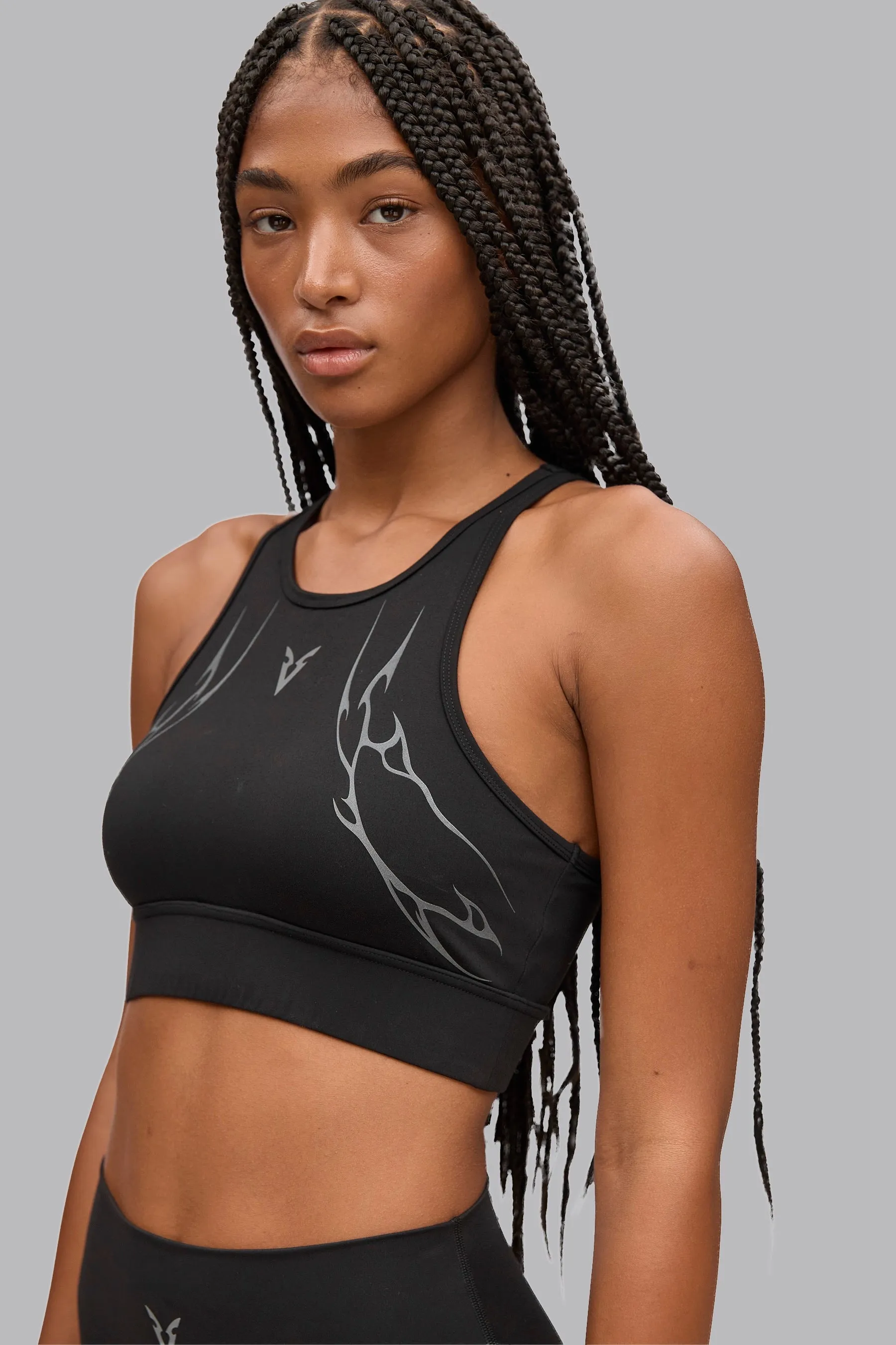 V_SCULPT® GRAPHIC HIGH NECK SPORTS BRA - Black