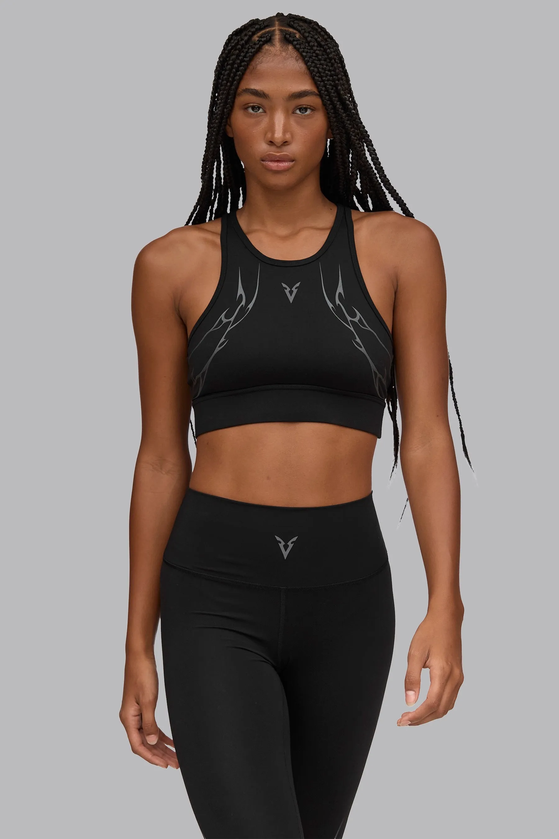 V_SCULPT® GRAPHIC HIGH NECK SPORTS BRA - Black