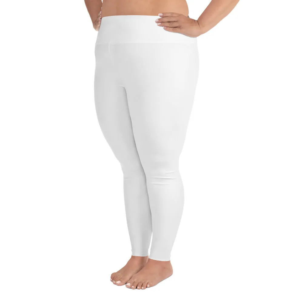 White Color Women's Leggings, Plus Size Long Yoga Pants -Made in USA (US Size: 2XL-6XL)