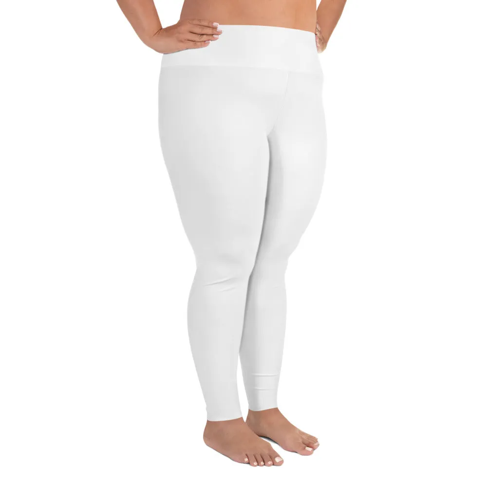 White Color Women's Leggings, Plus Size Long Yoga Pants -Made in USA (US Size: 2XL-6XL)