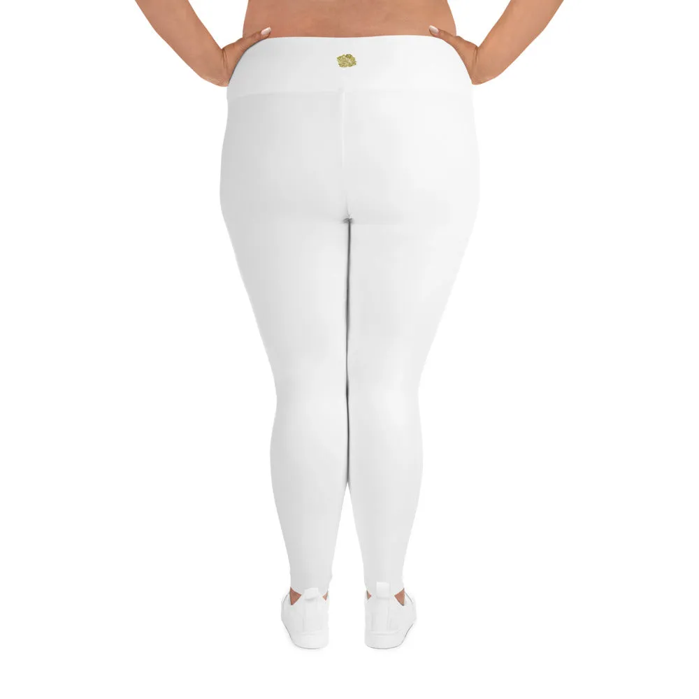 White Color Women's Leggings, Plus Size Long Yoga Pants -Made in USA (US Size: 2XL-6XL)