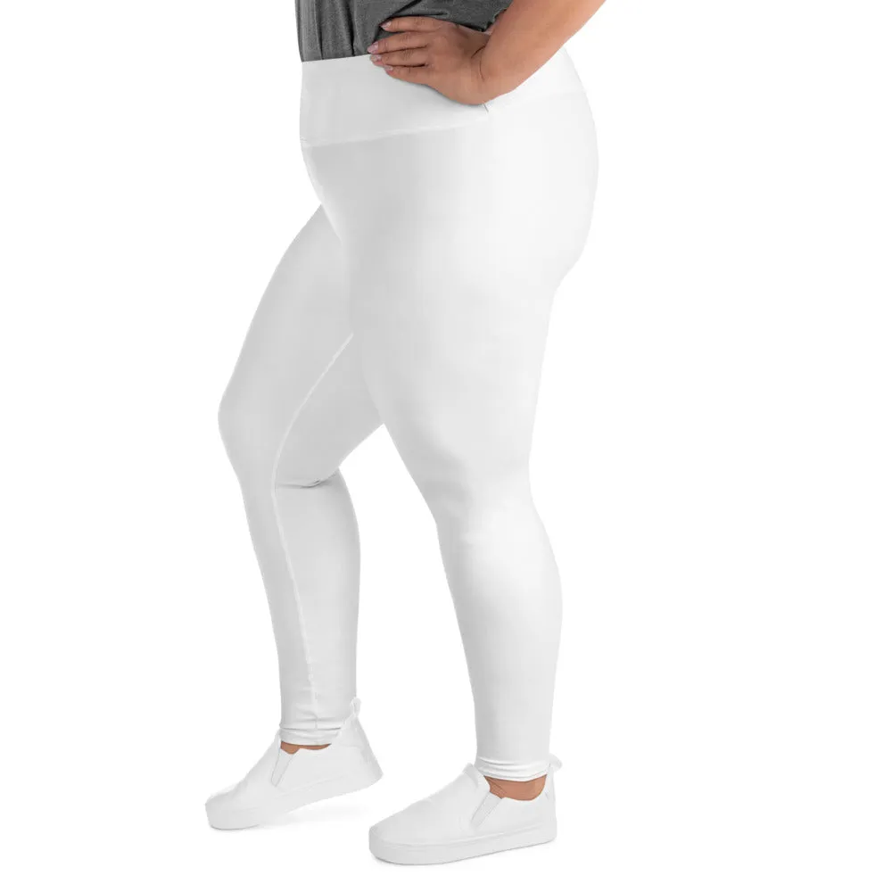 White Color Women's Leggings, Plus Size Long Yoga Pants -Made in USA (US Size: 2XL-6XL)