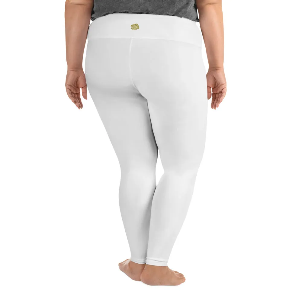 White Color Women's Leggings, Plus Size Long Yoga Pants -Made in USA (US Size: 2XL-6XL)