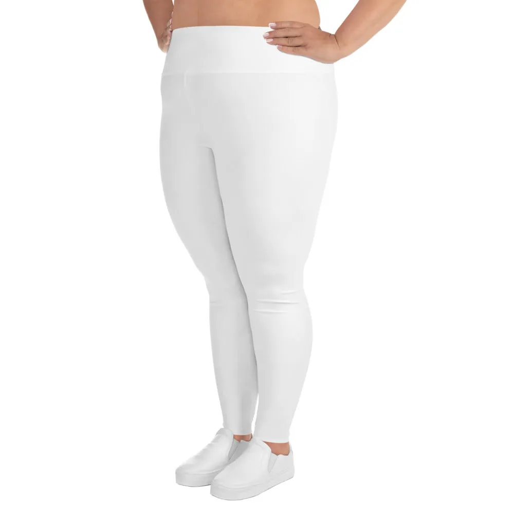 White Color Women's Leggings, Plus Size Long Yoga Pants -Made in USA (US Size: 2XL-6XL)