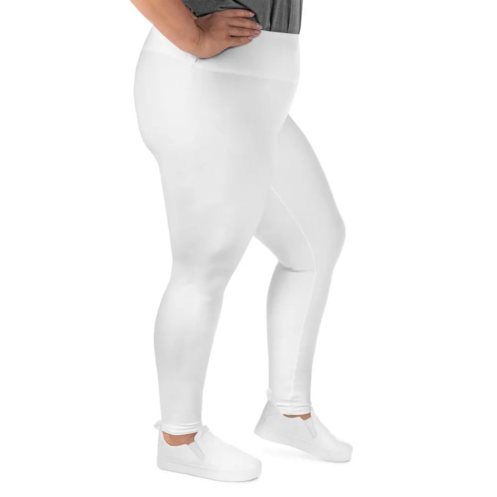 White Color Women's Leggings, Plus Size Long Yoga Pants -Made in USA (US Size: 2XL-6XL)