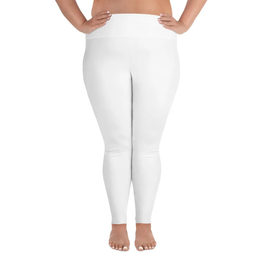 White Color Women's Leggings, Plus Size Long Yoga Pants -Made in USA (US Size: 2XL-6XL)